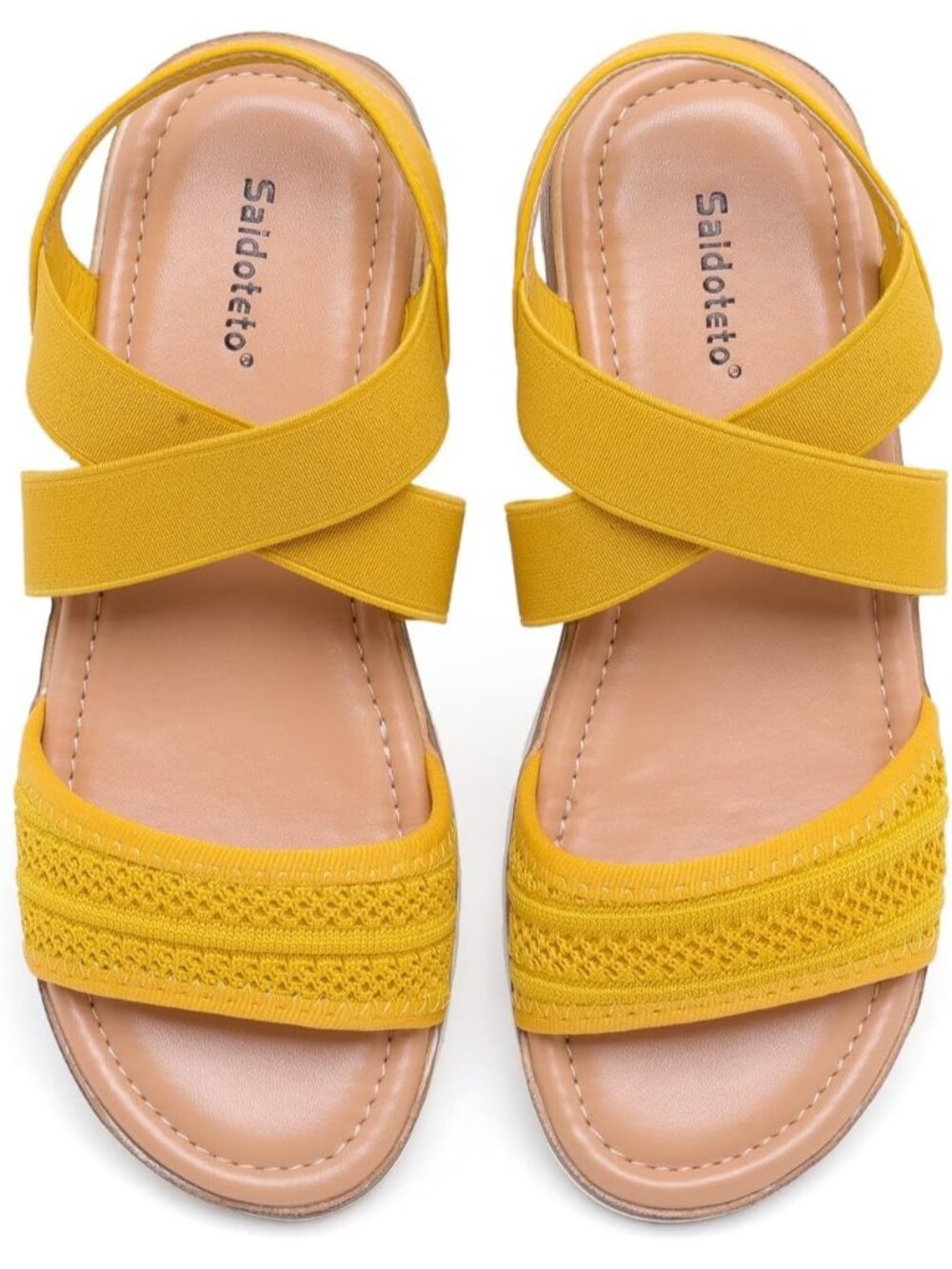 🆕Women's Yellow Flat Sandals Comfortable Elastic Ankle Strap Slingback Slip-On